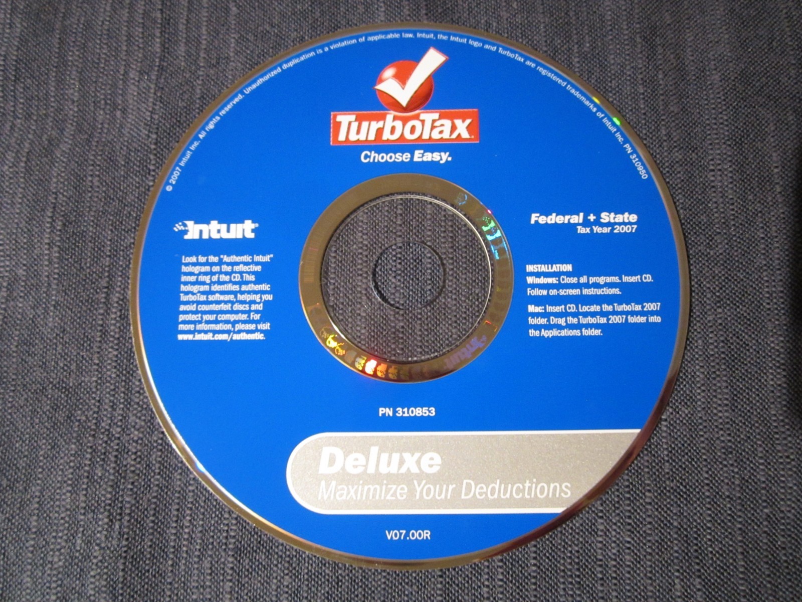Turbotax 2007 Deluxe Federal State Tax Software Windows Mac