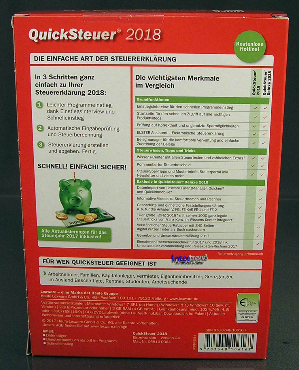Lexware QuickSteuer 2018 Vollversion Box, CD, Handbuch (PDF) Steuerjahr 2017 NEU