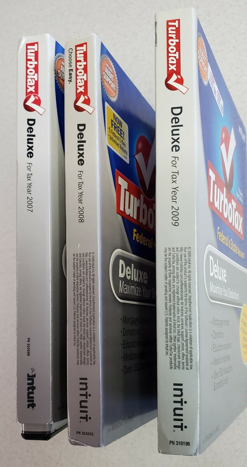 3 CDs for FEDERAL RETURN 2007 2008 2009 TURBOTAX Deluxe CD Windows & Mac