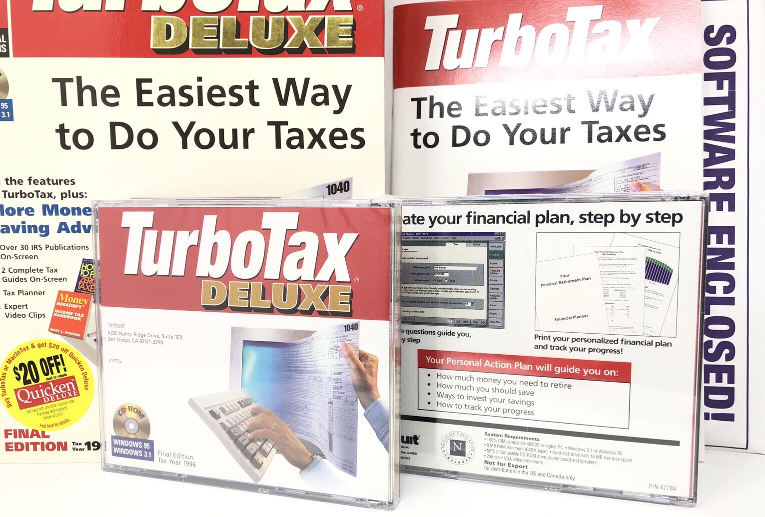 TurboTax Deluxe QuickStart Final Edition 1996 Tax Year Windows 95 Sealed CDs
