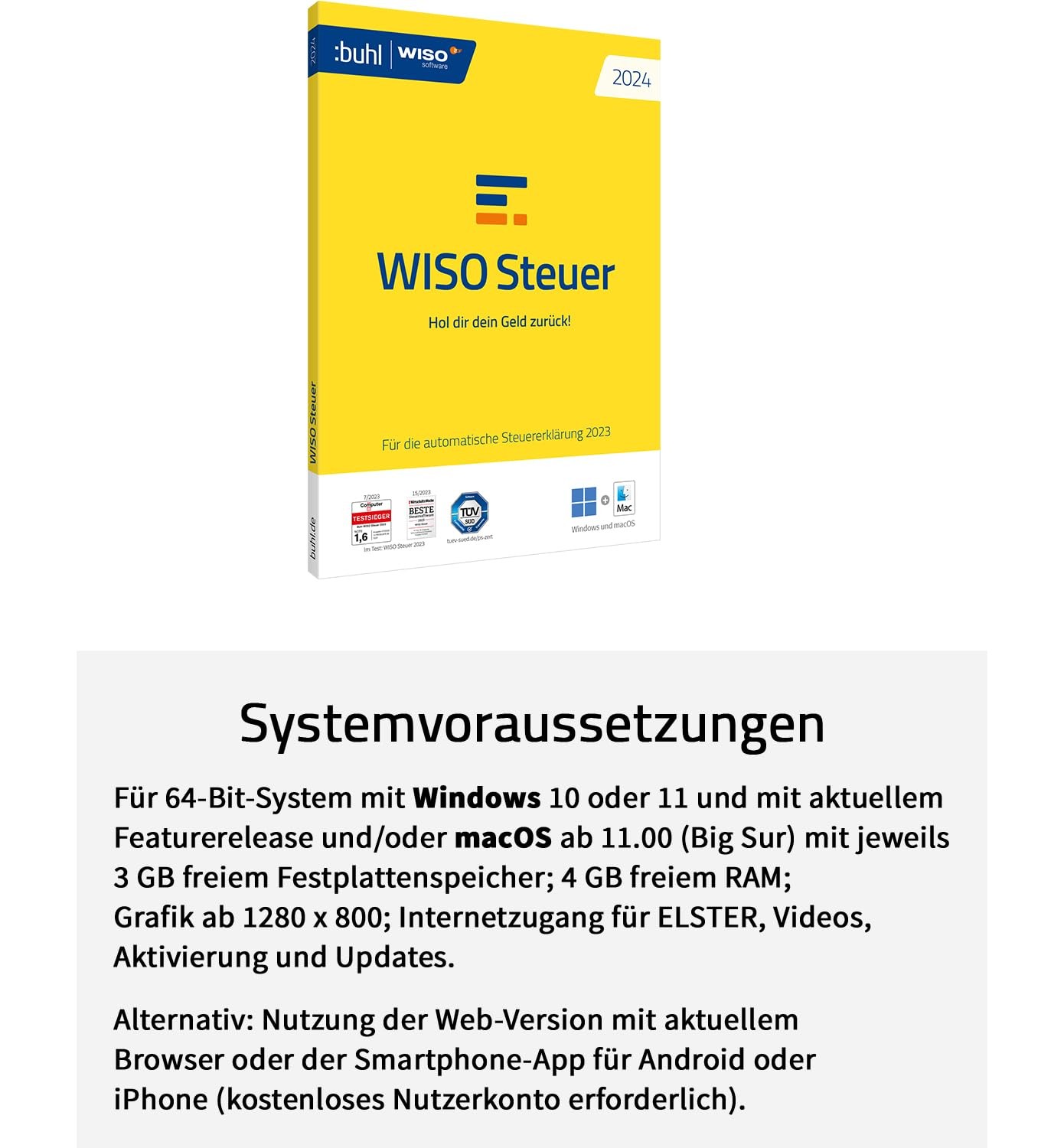 WISO Tax 2024 for Tax Year 2023, For Windows, Mac, Smartphones and Table…