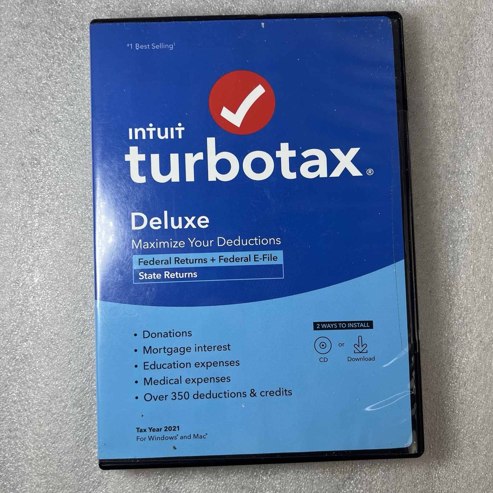 NEW TurboTax Deluxe State & Federal 2021 Tax Software Physical Disc Windows Mac