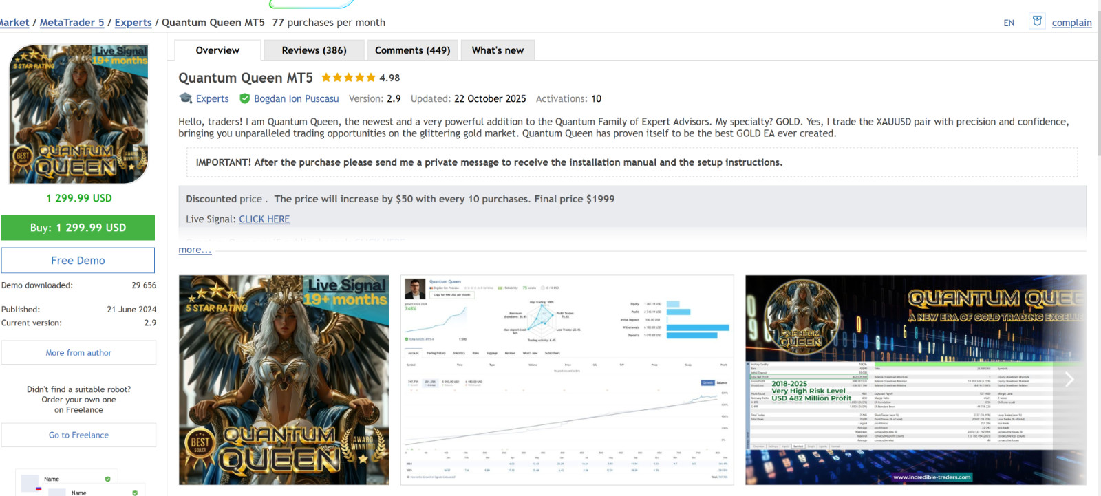 v3.52 Quantum Queen EA Metatrader MT5 Gold Bot Trading Forex Robot prop firm