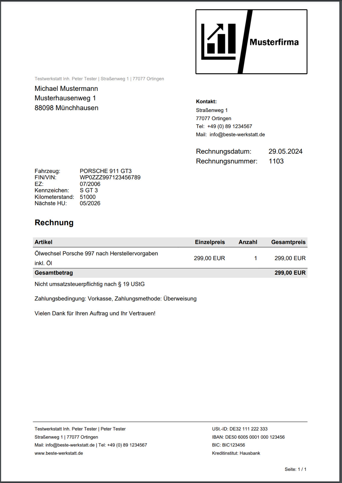 KFZ PDF Rechnungsprogramm, Werkstatt Software, Autowerkstatt Programm, Pkw