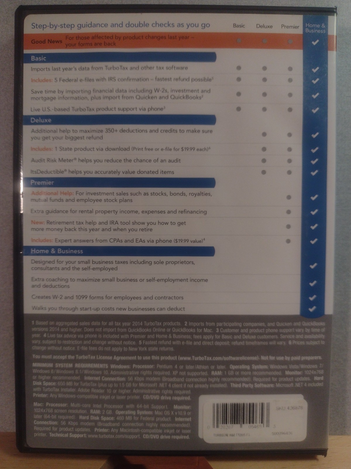 2015 TurboTax Home and Business CD Windows/Mac