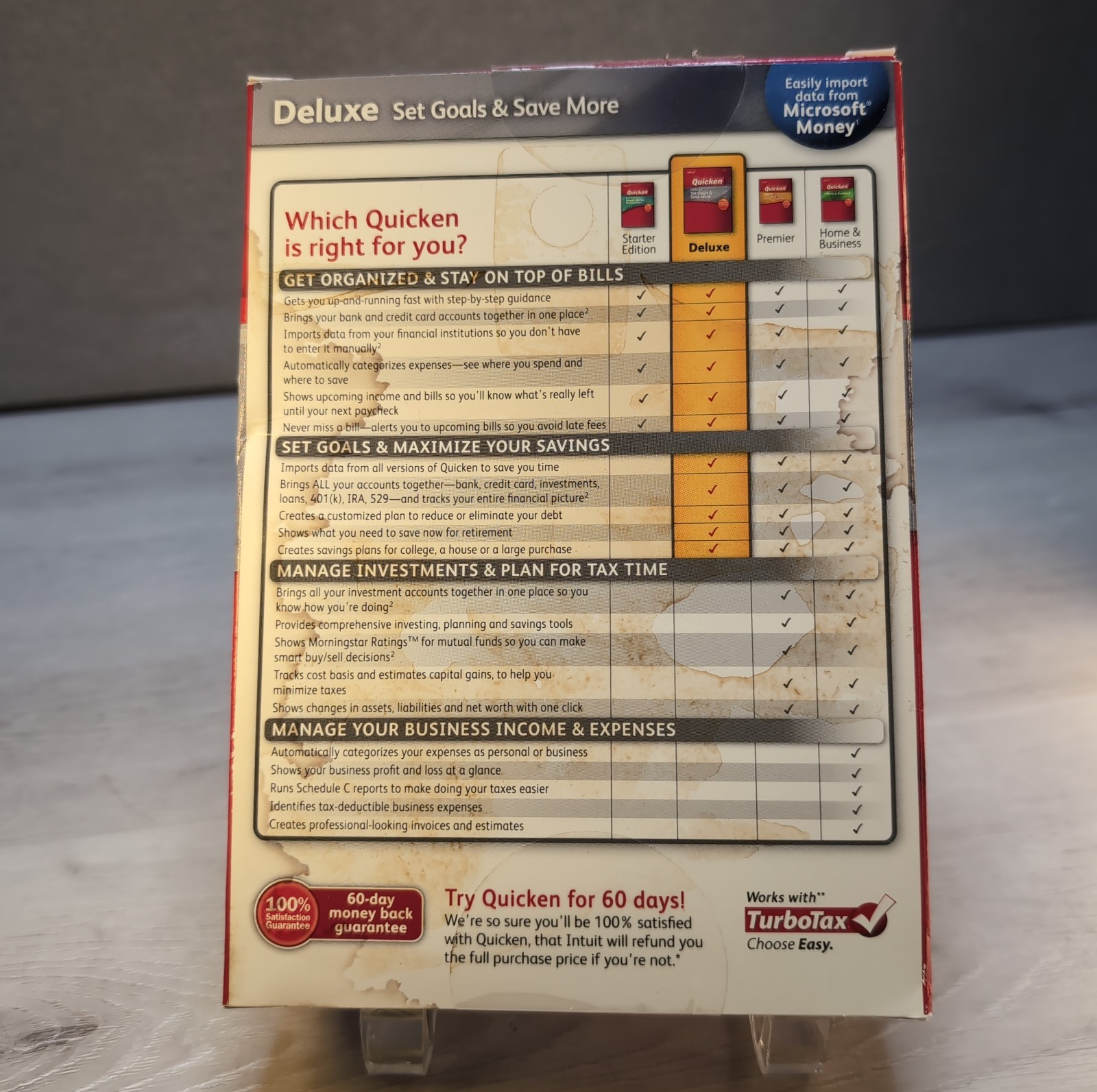 Intuit Quicken Deluxe 2010 for Windows XP/Vista/7 NOT FOR Win 10/11