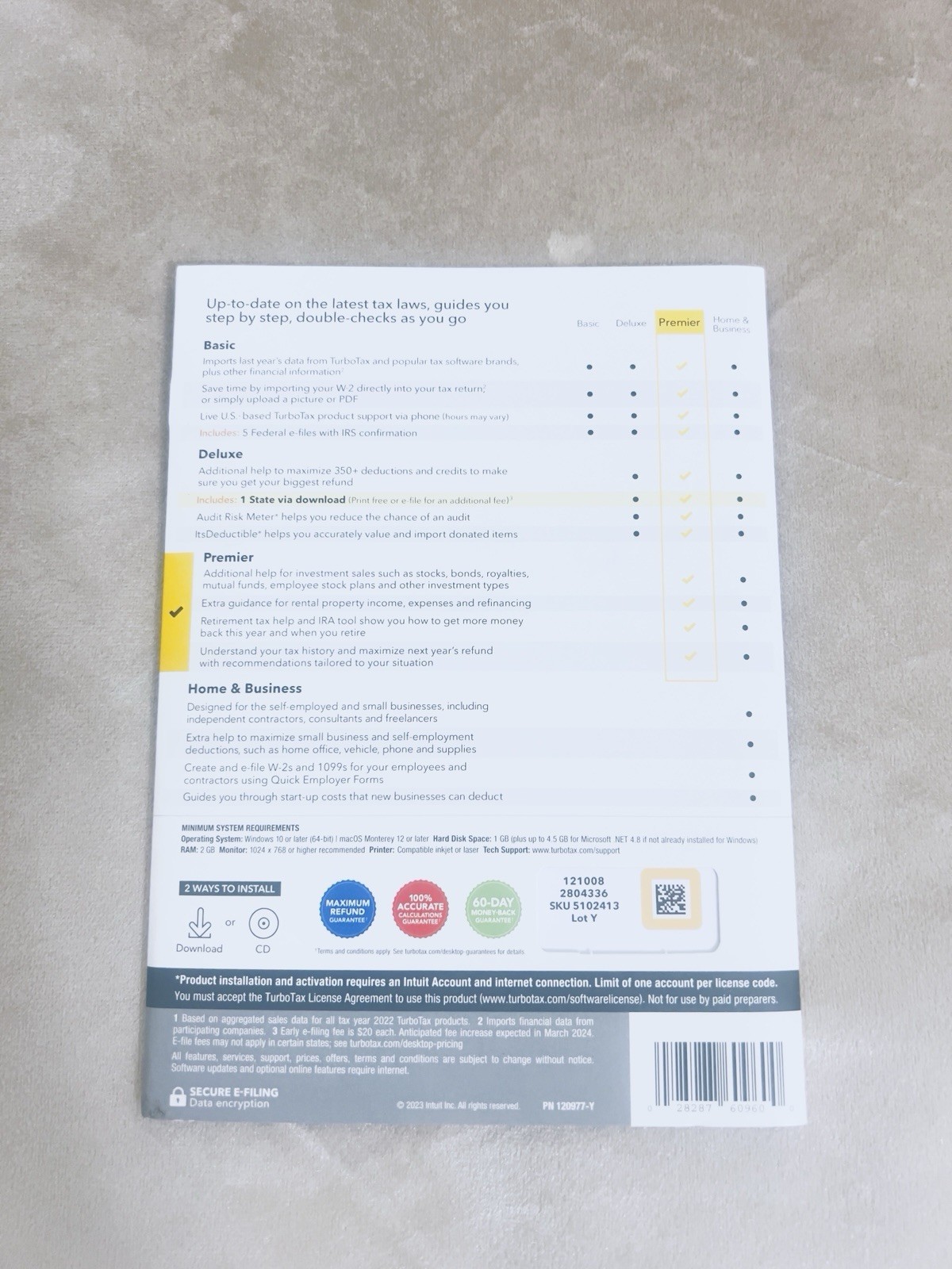 Intuit TurboTax Premier 2023 Edition Fed + State for Windows & Mac CD SEALED