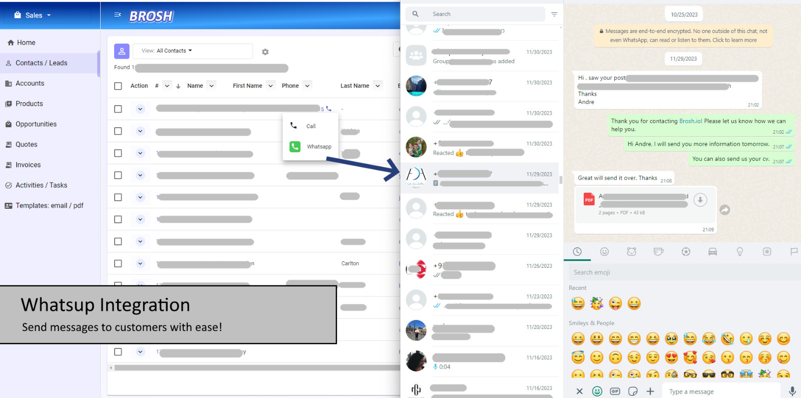 Small Business CRM, Contract Management, E-Signature, whatsapp+sms+Mass email