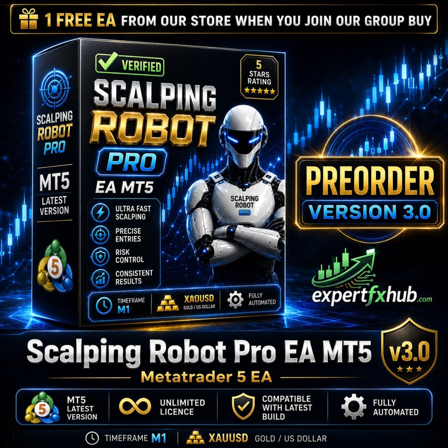[PREORDER] v3.0 Scalping Robot Pro EA Metatrader MT5 Gold Trading Forex Robot