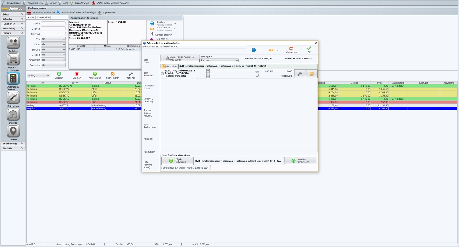 Software for craftsmen, writing offers, creating invoices network 10 PC