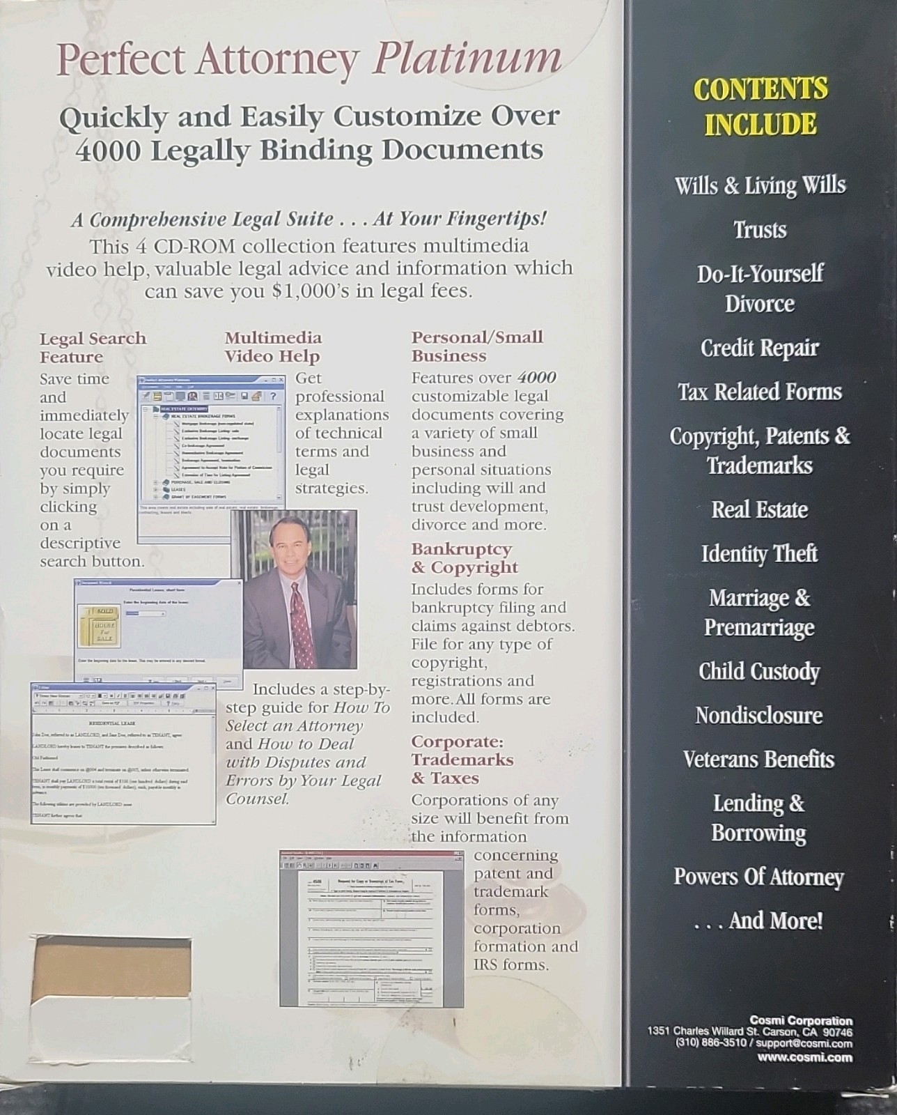 Cosmi Perfect Attorney Platinum Home Legal Software CD-ROM Windows 98/ME/2000/XP