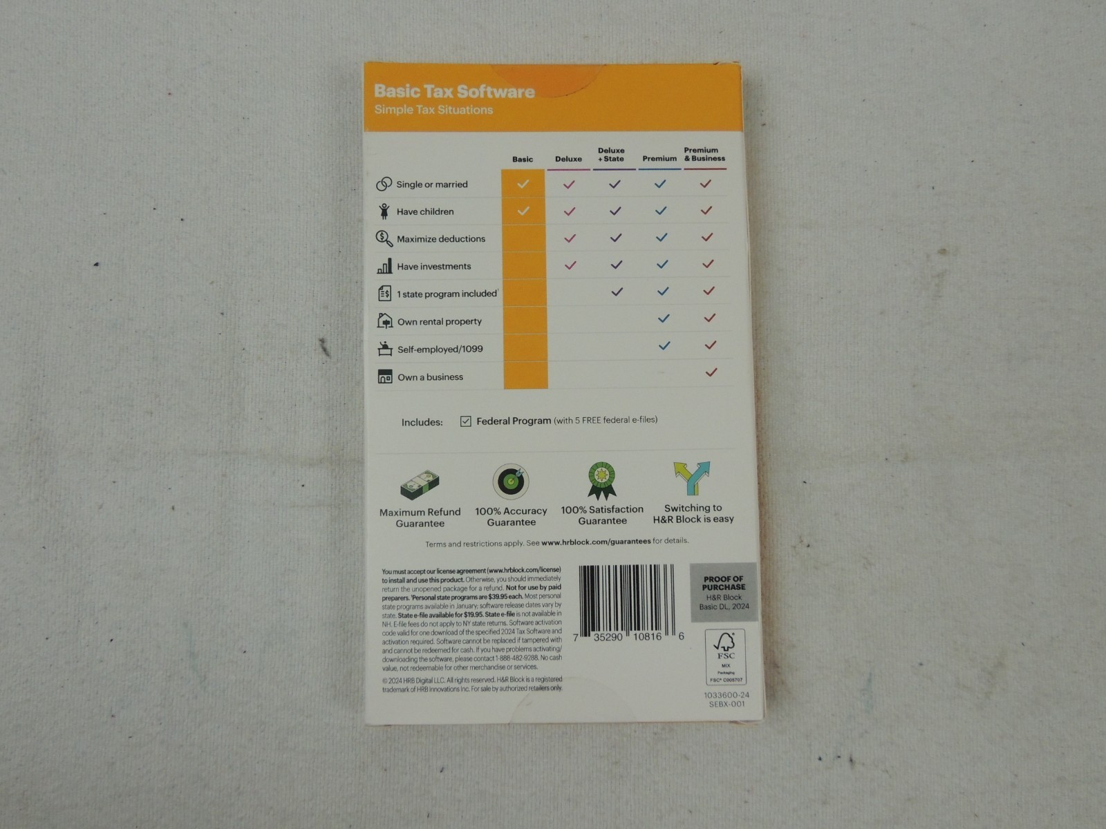 2024 H & R Block Basic Simple Tax Situations Software