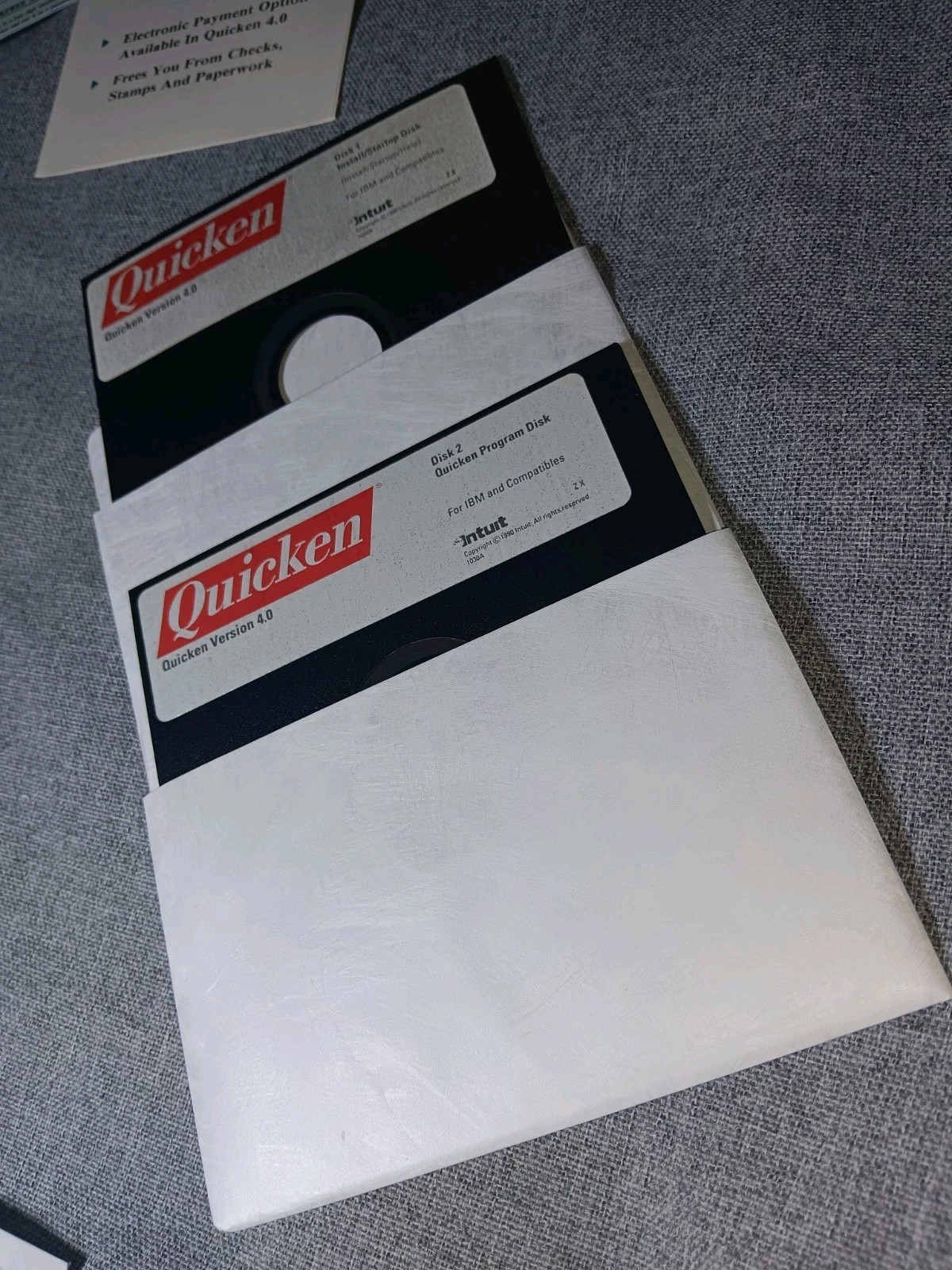 Intuit Quicken 4.0 IBM PC XT Evaluación Edition Software w/ 5 1/4″ Floppy Discs