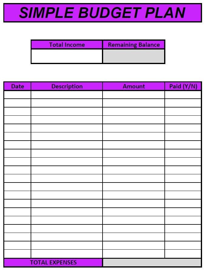 Personal Simple Budget Plan for Beginners: PDF / Spreadsheet / Both