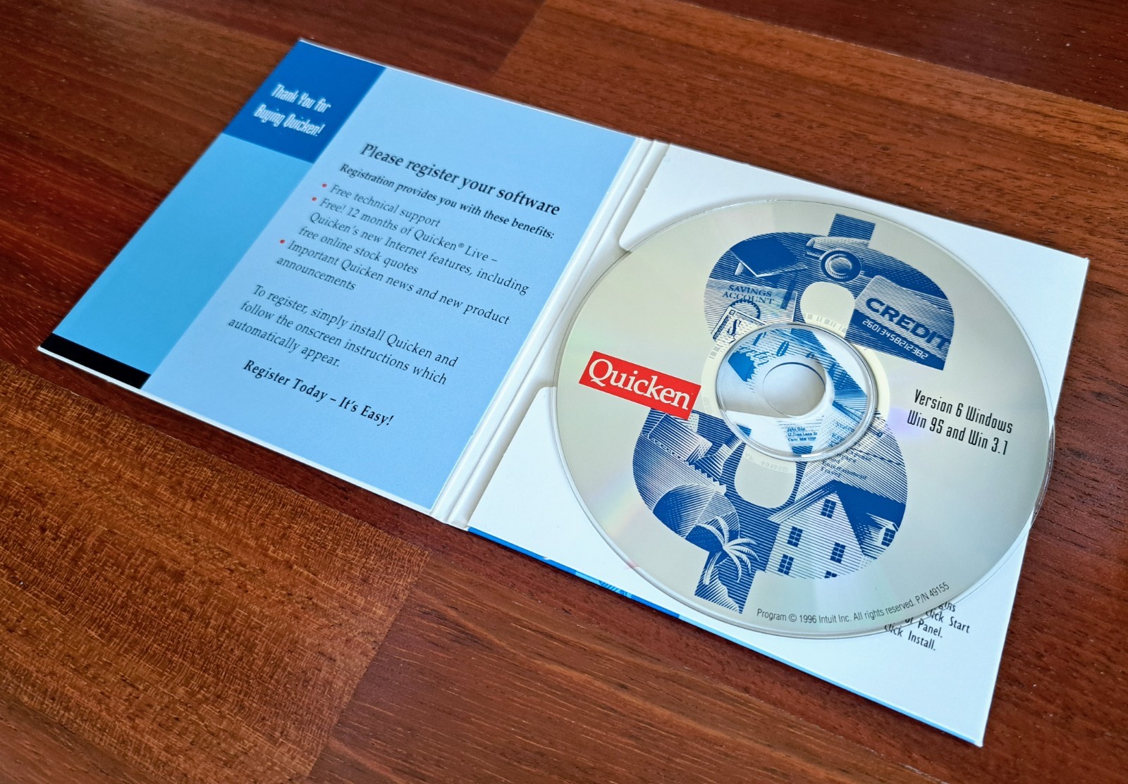 Quicken Version 6 for Windows 95 and 3.1, 1996, CD