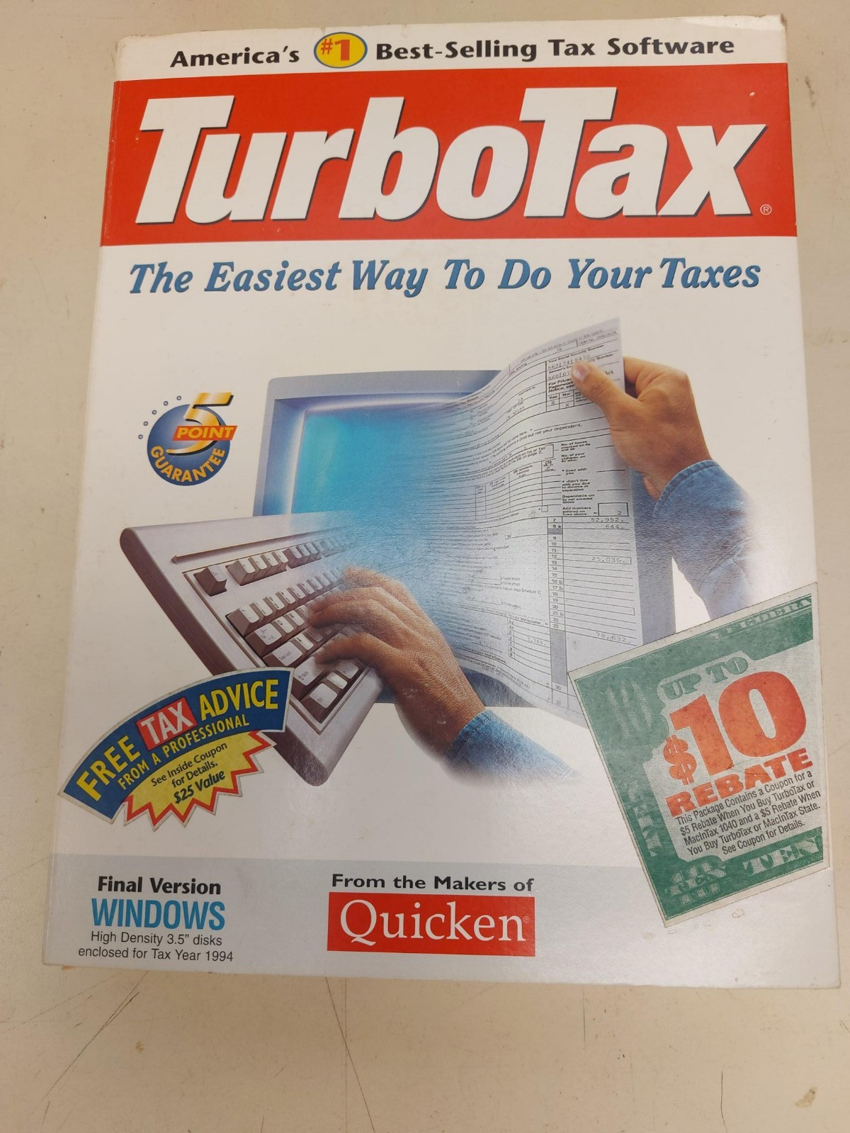 Vintage 1994 Quicken Turbo Tax Software Windows 3.5 inch diskette