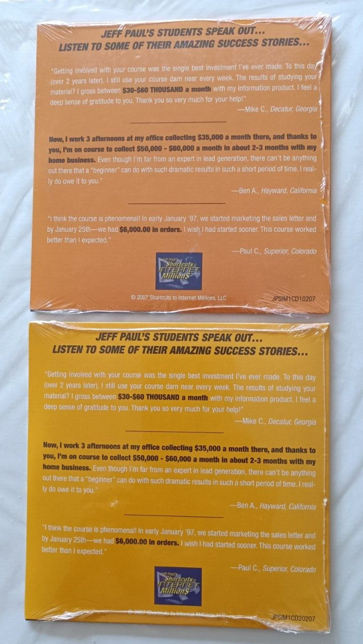 2007 SHORTCUTS TO INTERNET MILLIONS PART ONE & PART TWO AUDIO CDs FACTORY SEALED