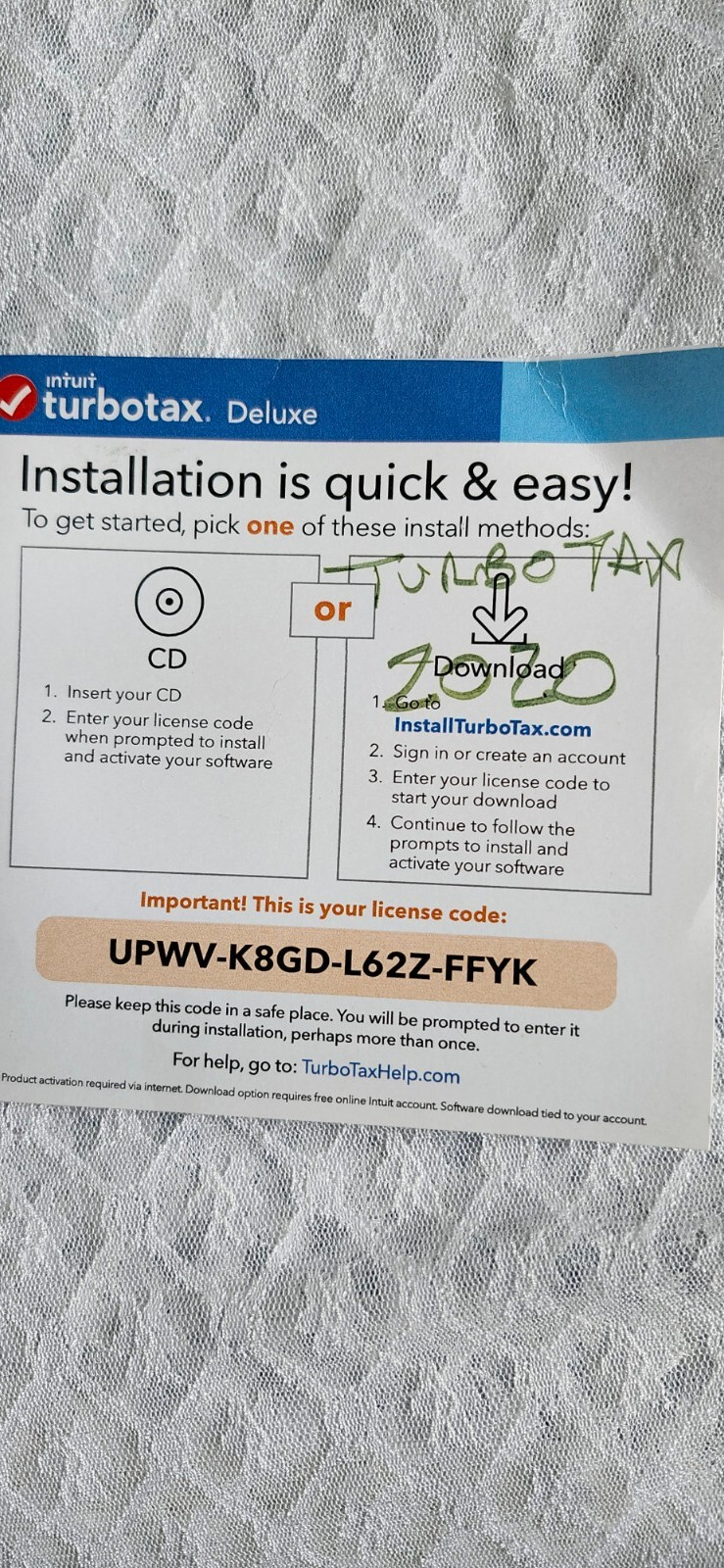 INTUIT TURBO TAX DELUXE FOR 2020