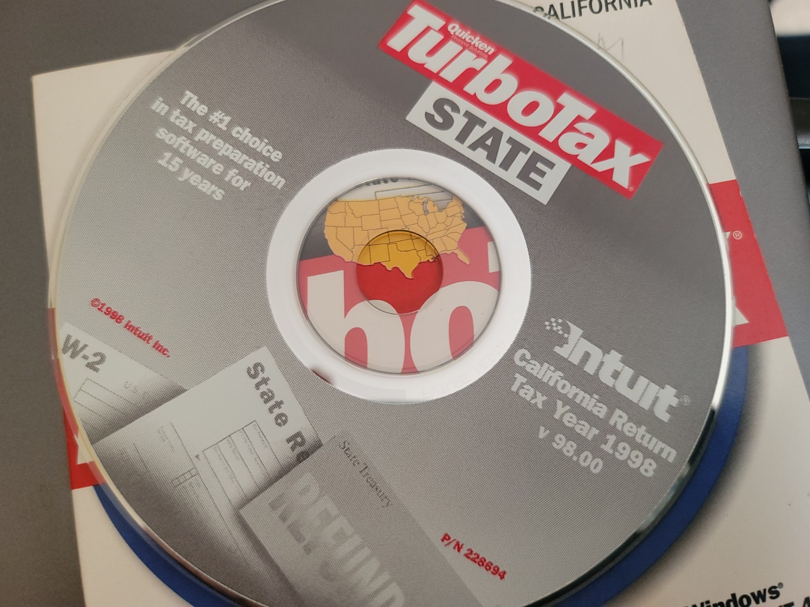 TurboTax 1998 Federal Tax Return Windows and California State CDs + Quicken 98