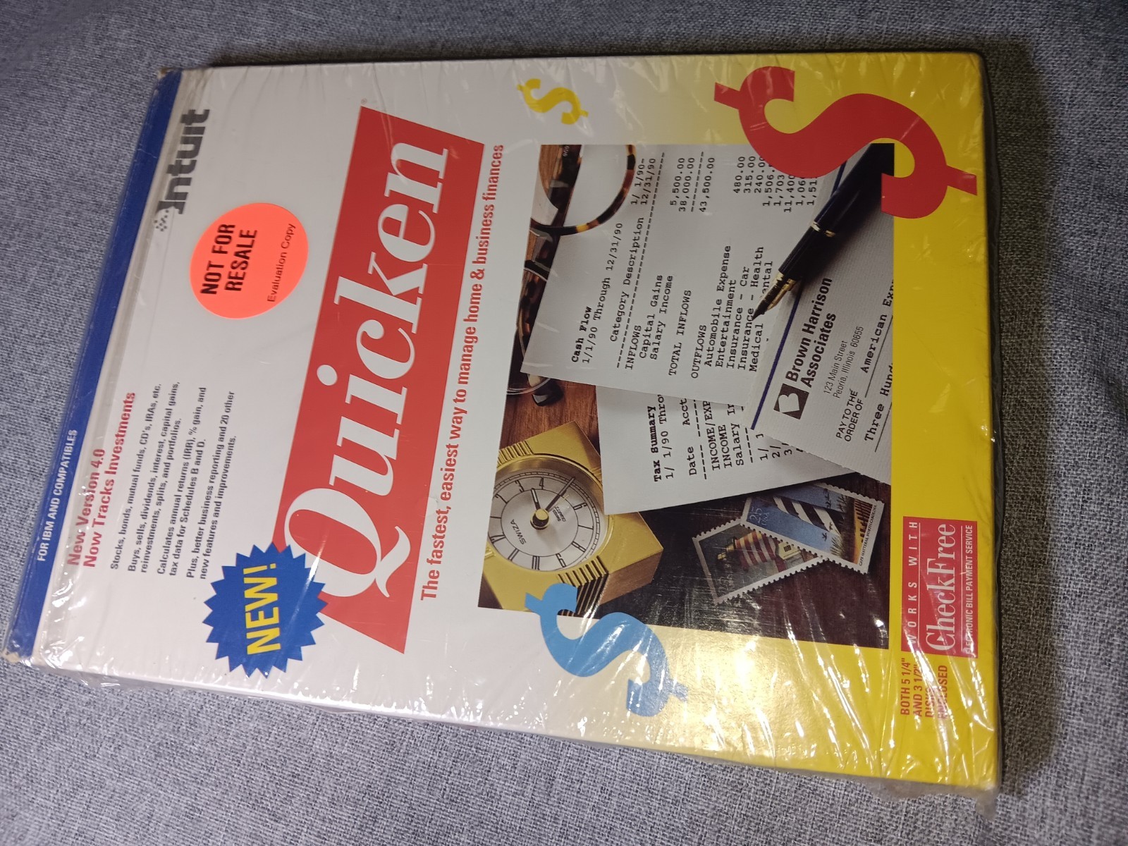 Intuit Quicken 4.0 IBM PC XT Evaluación Edition Software w/ 5 1/4″ Floppy Discs