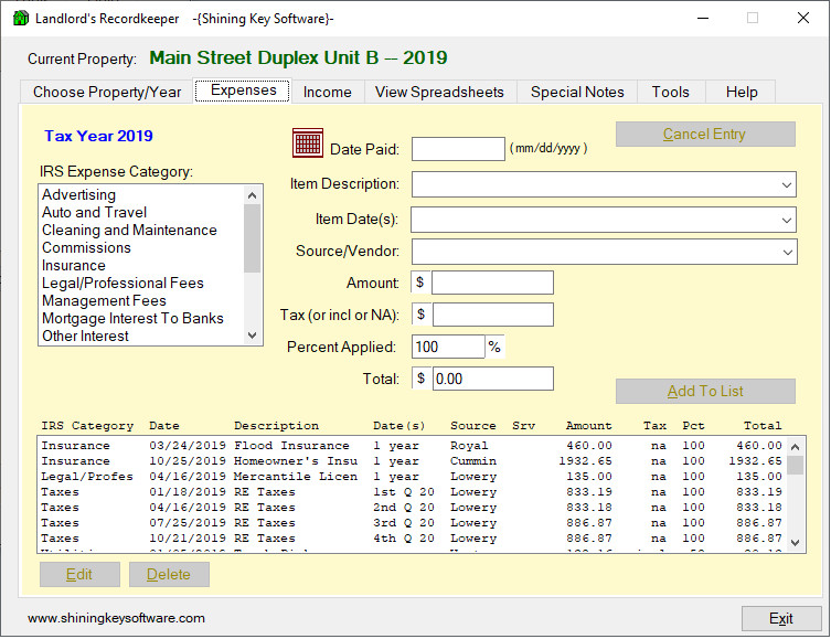 Landlord’s Recordkeeper: Rental Property Records Software [Download Version]