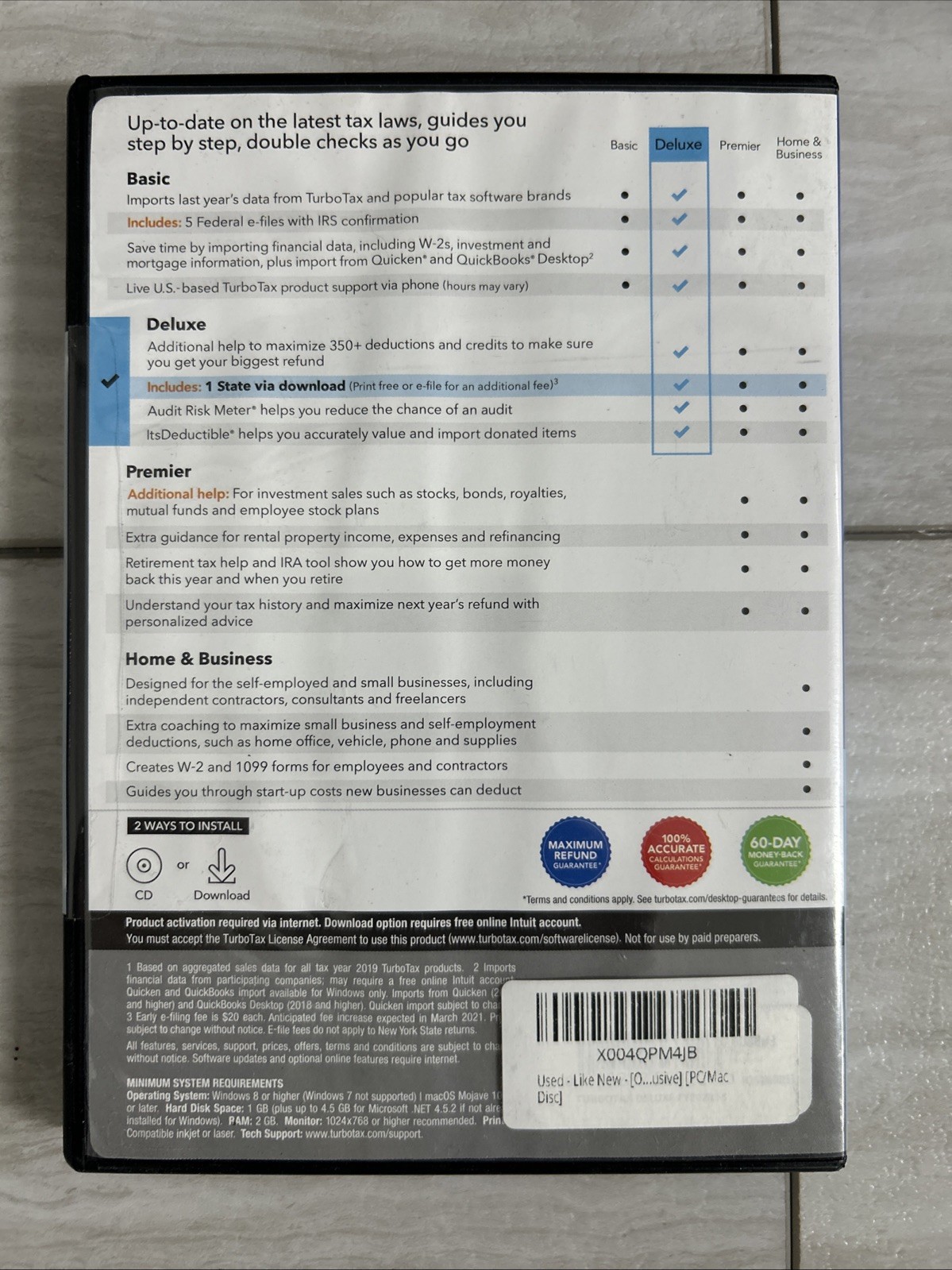 Intuit Turbotax Deluxe Federal Returns Federal E-file & State Returns 2020 NIB