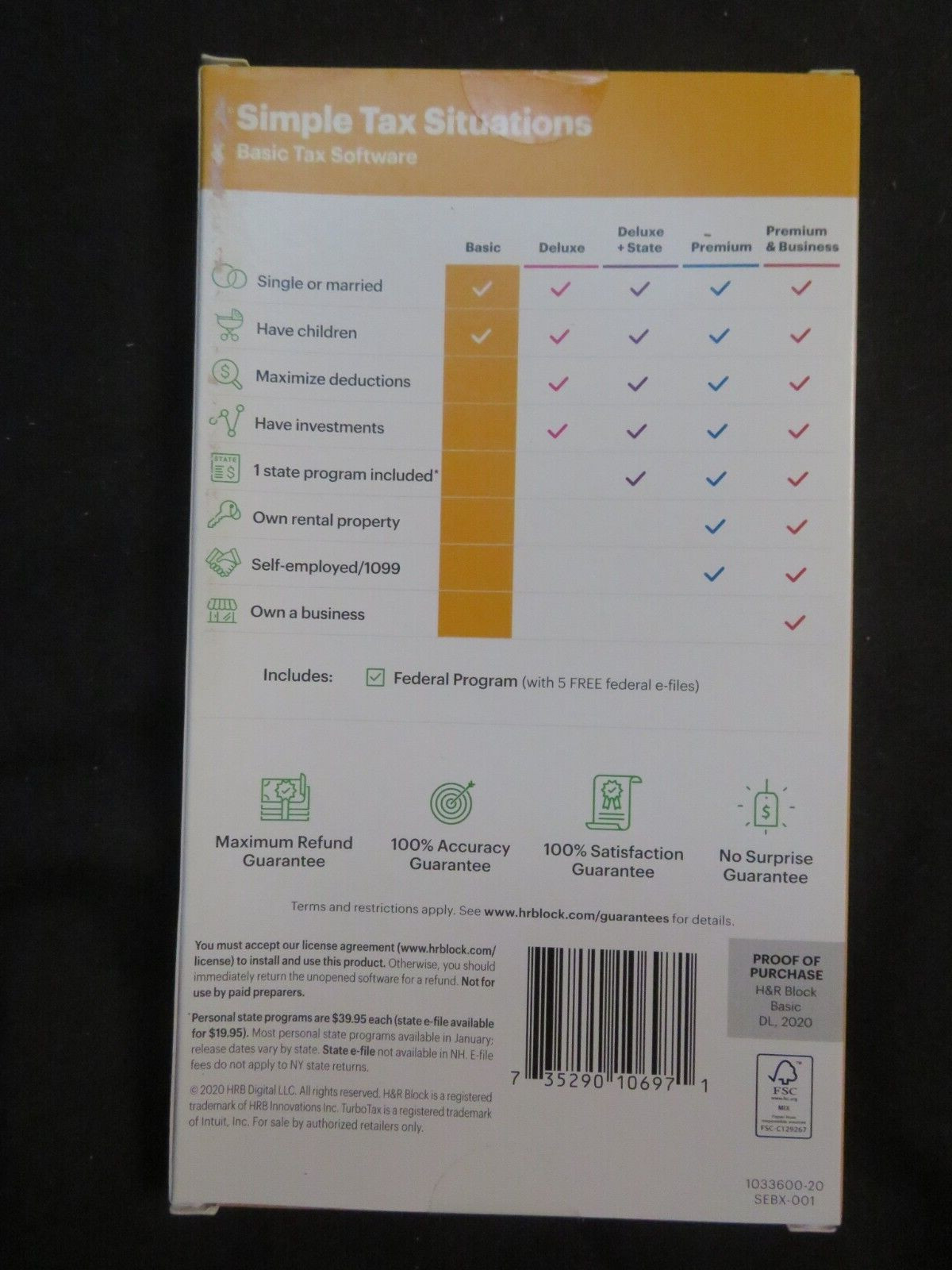 2020 H & R Block Simple Tax Situations Software FAST AUTHENTIC DOWNLOAD ONLY