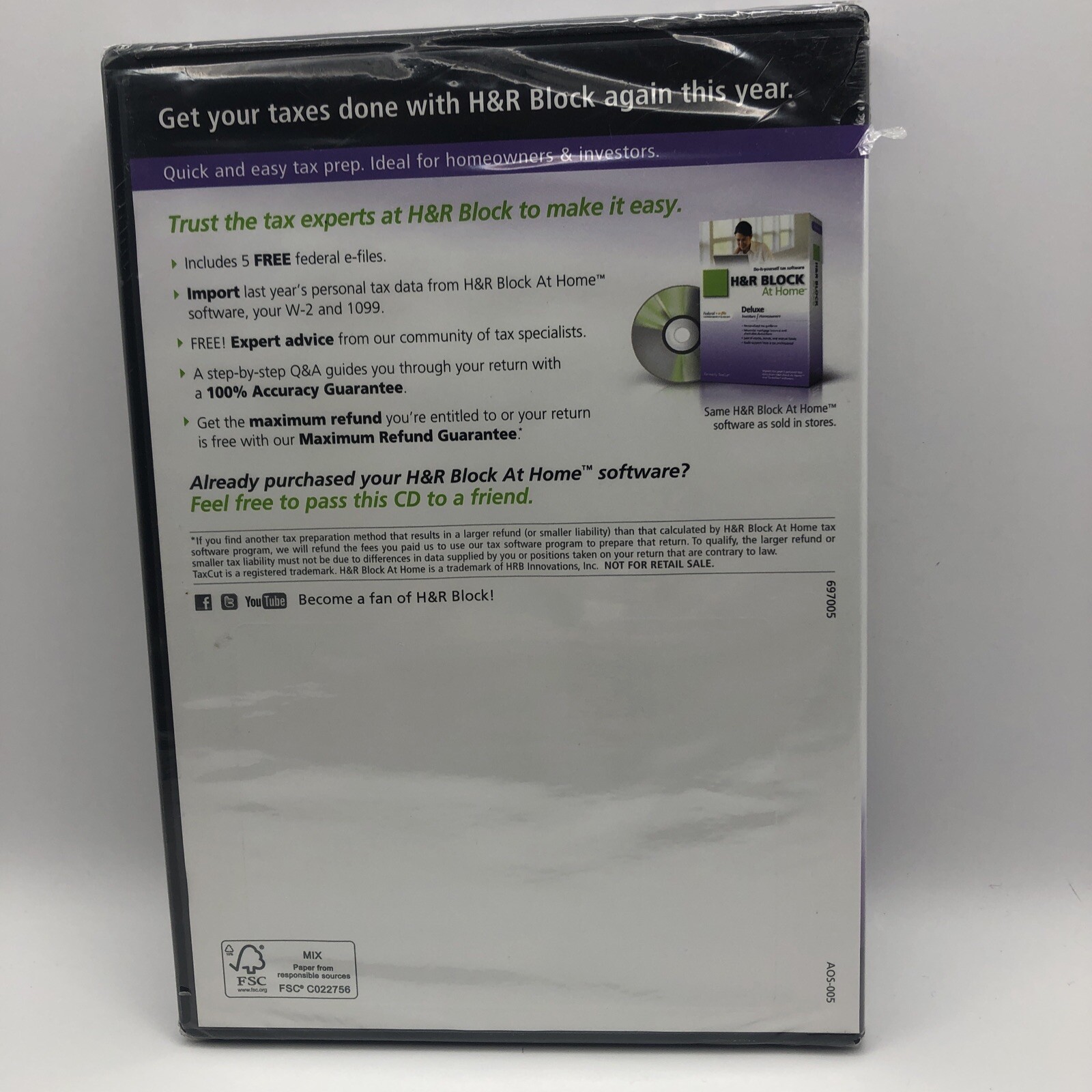 H&R Block At Home Deluxe Homeowners Investors Federal State Tax Software PC/Mac