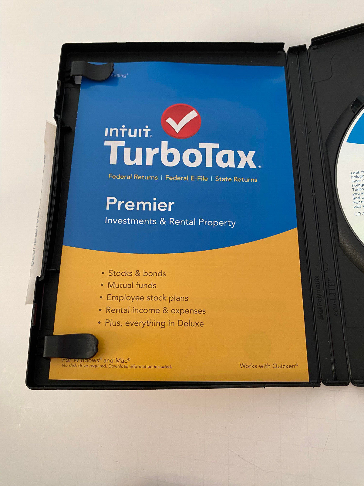 TurboTax Premier 2015 Investments & Rental Property Tax Preparation USED Disc