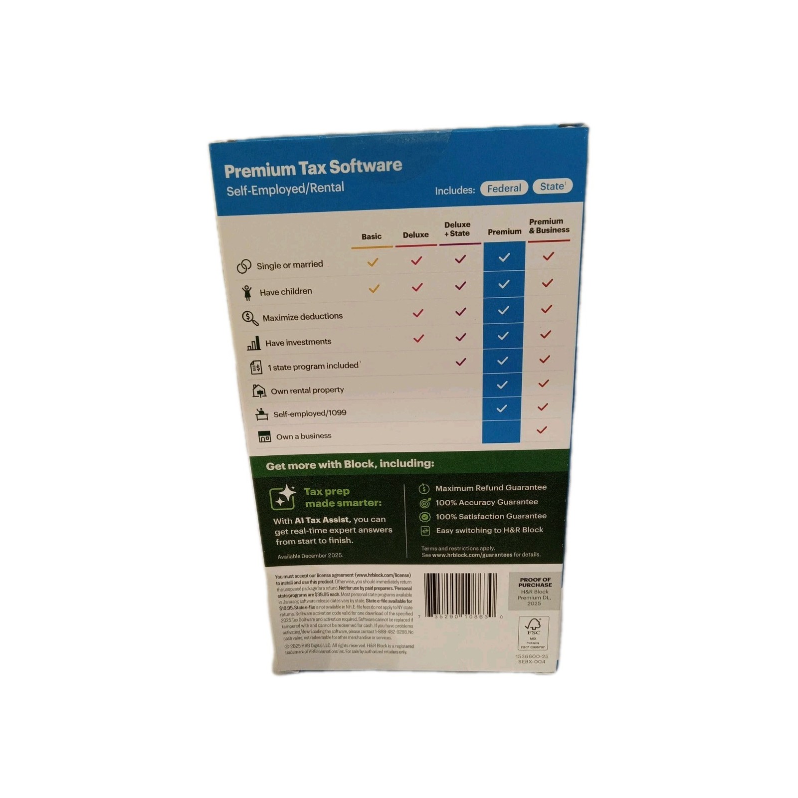 NEW 2025 H&R Block Tax Software Premium / PC/ MAC/ Self – employed /Rental