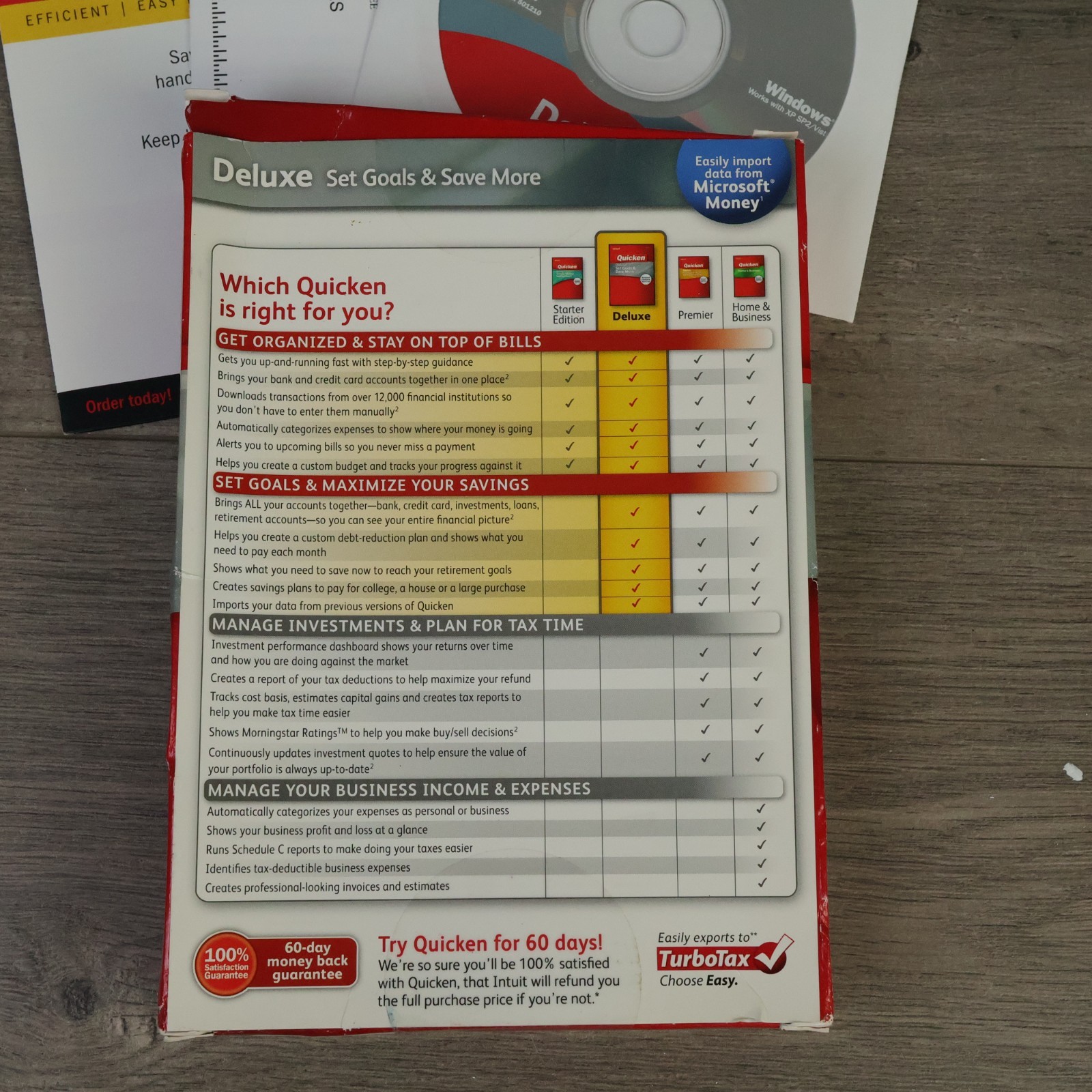 Intuit Quicken Deluxe 2011 for Windows XP SP2/Vista/7 NOT FOR Win 10/11