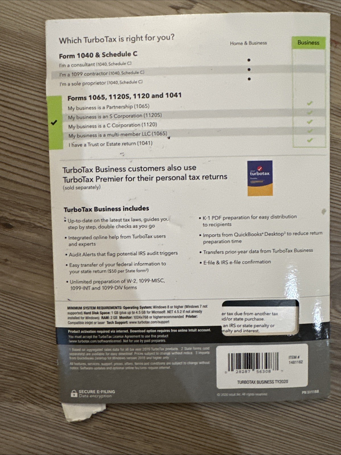 2020 TURBOTAX BUSINESS CD for CORPORATION ESTATE TRUST PARTNERSHIP-USED