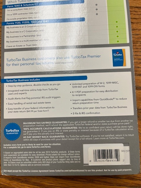 TurboTax 2014 BUSINESS CORPORATION PARTNERSHIP ESTATE & Trust CD Business Intuit