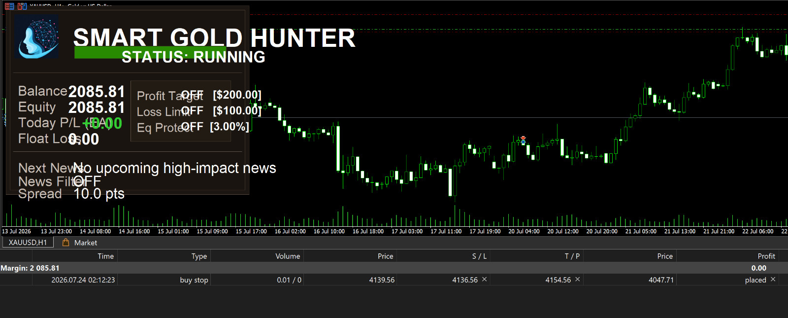 v1.6 Smart Gold Hunter EA Metatrader MT5 Gold Bot Trading Robot MQL5