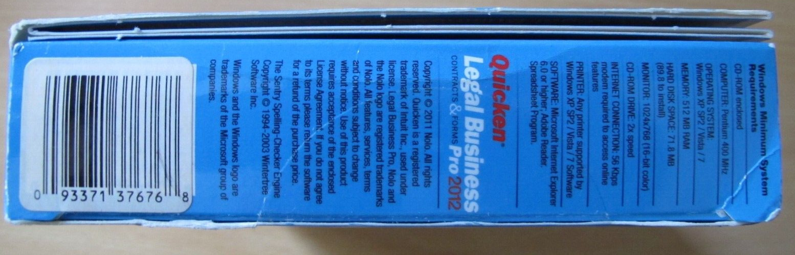 Quicken Nolo Legal Business Pro 2012 Contracts Forms Taxes Windows 10 , 7 ,Vista