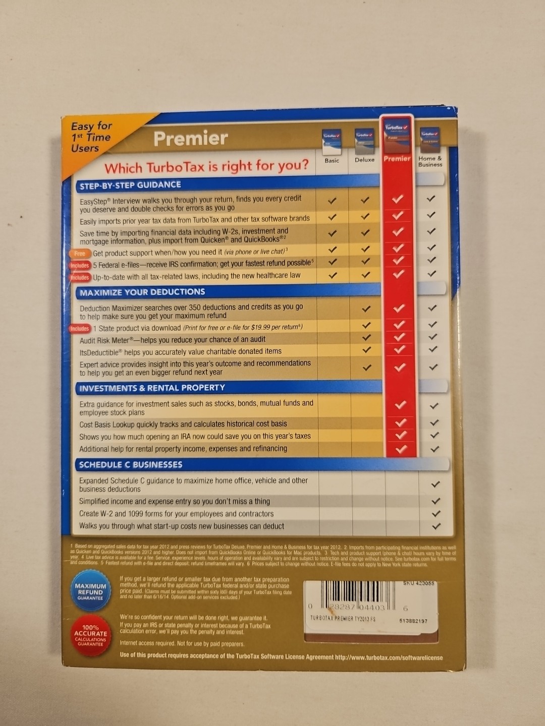 2013 TurboTax Premier Investments & Rental Property Federal & State Returns