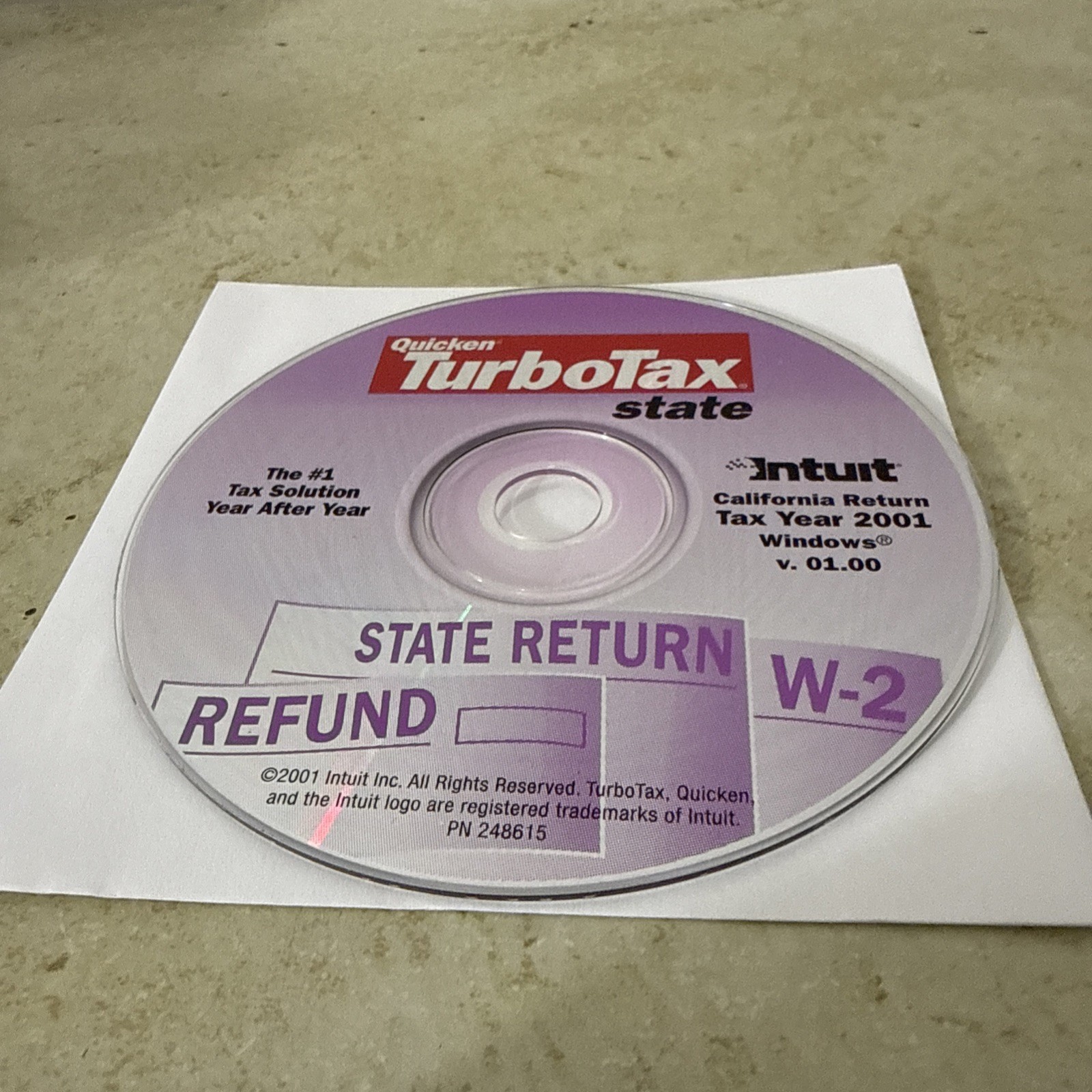 Intuit Quicken TurboTax State Tax Year 2001 Refund State Return W-2