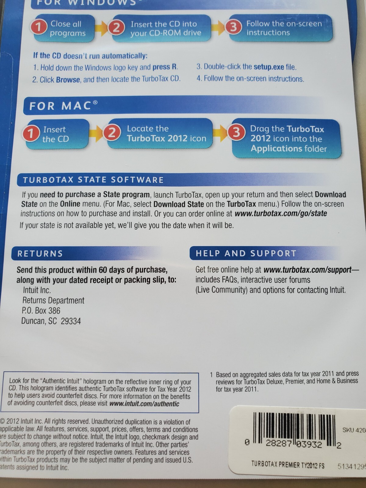 2012 TurboTax Premier, Investment And Rental Property. Fed and State. Intuit