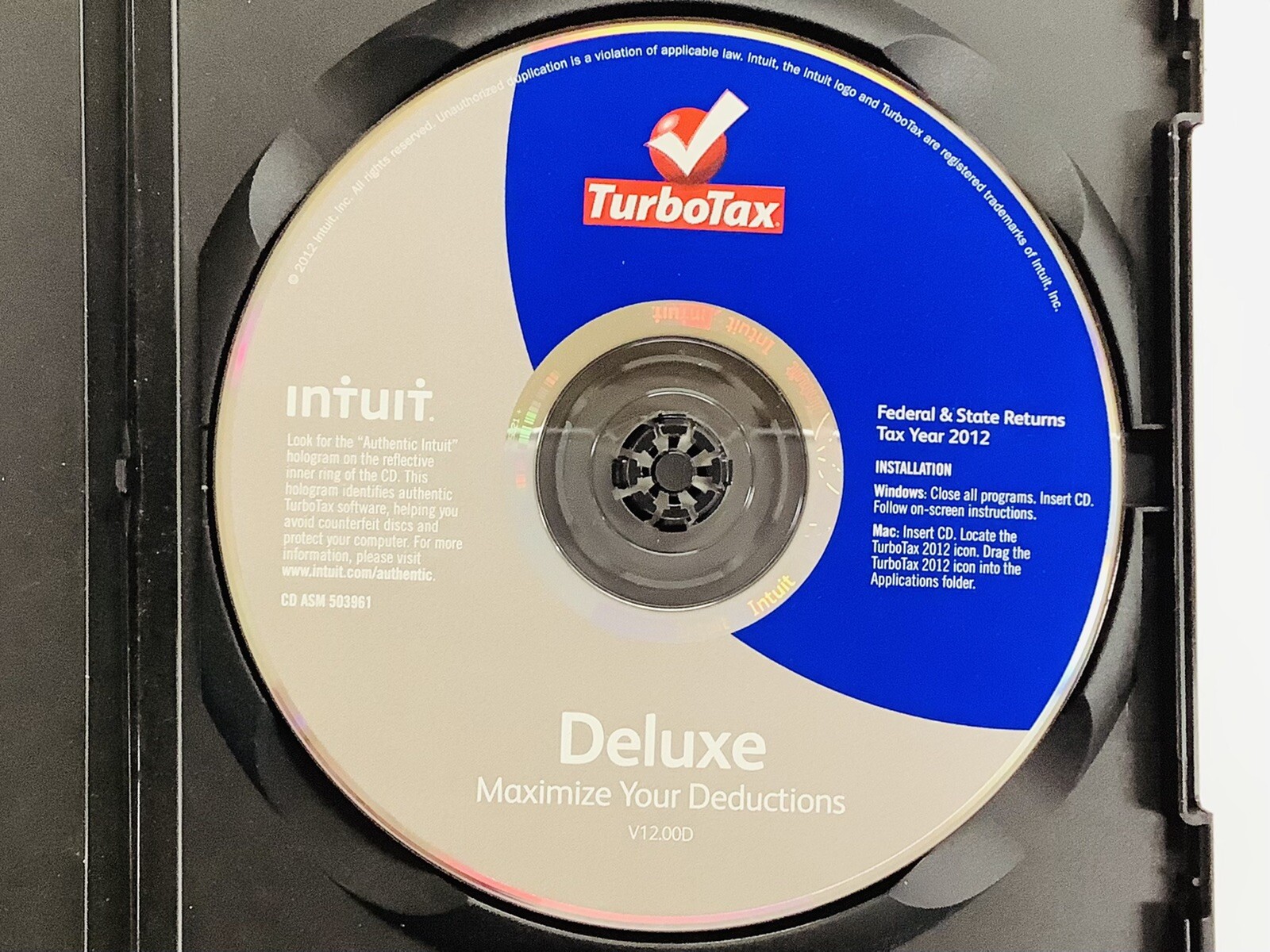 Turbotax 2012 Deluxe. Federal and State + Federal E-file (Win/Mac) LN