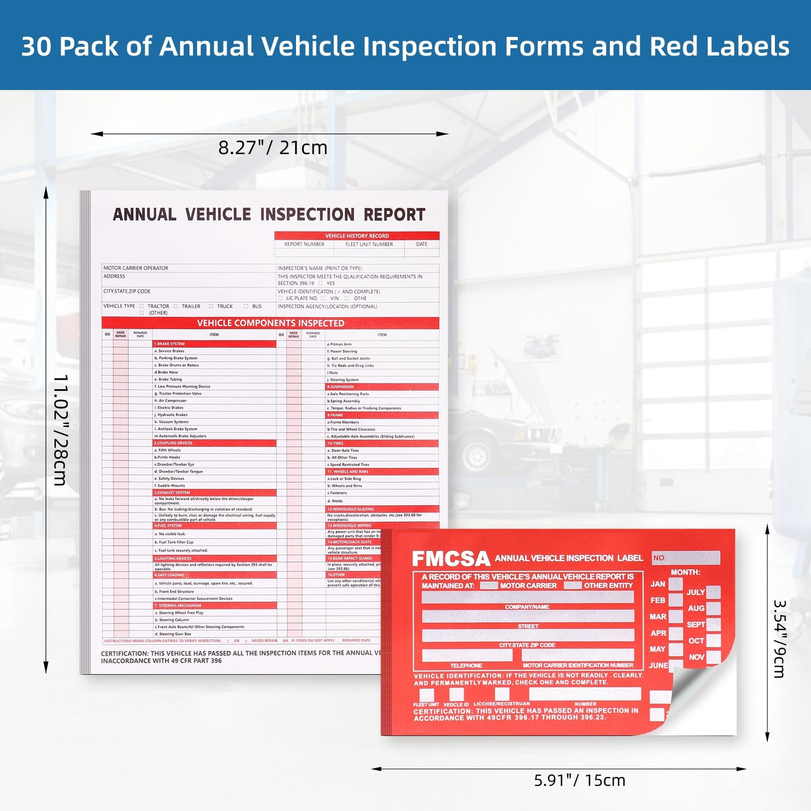 30-Pack Annual Vehicle Inspection Report Form, 3-Ply Carbonless Form and Hard…