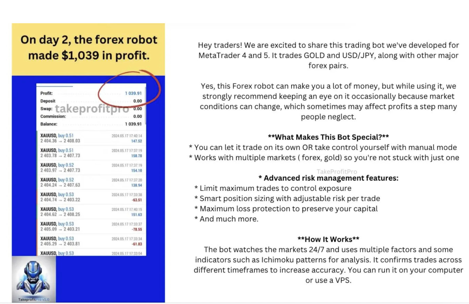 TakeProfitPro EA – Forex Auto Trading Robot – MT5 – Gold / BTCUSD 2026