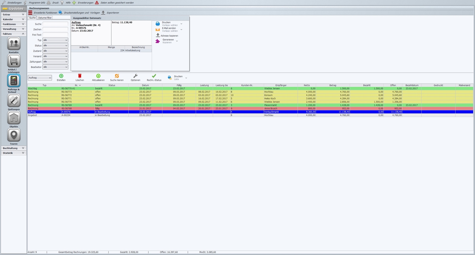 Software for craftsmen, writing offers, creating invoices network 10 PC