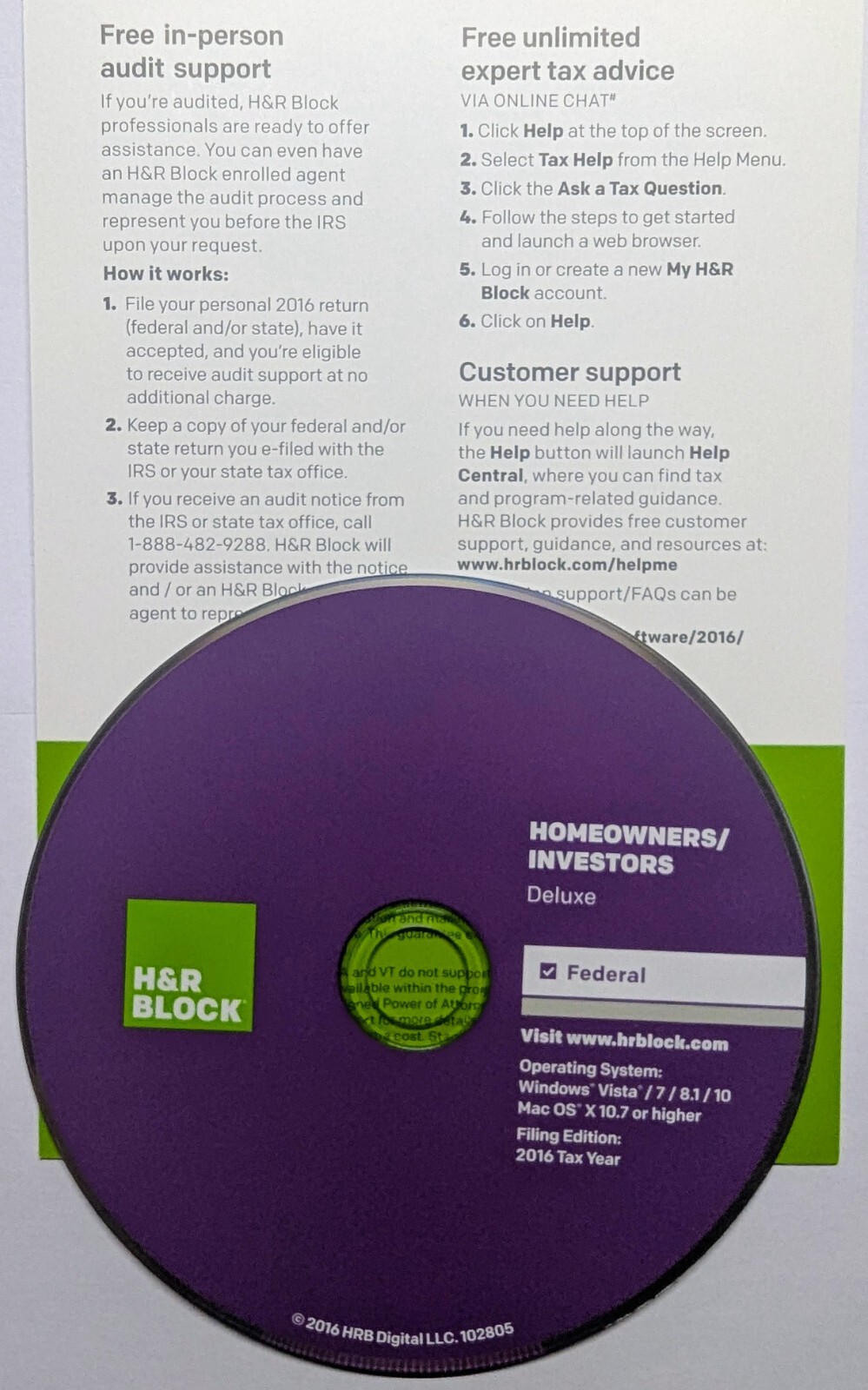 H&R Block 2016 Deluxe Homeowners Investors Federal Tax E-file Windows Mac