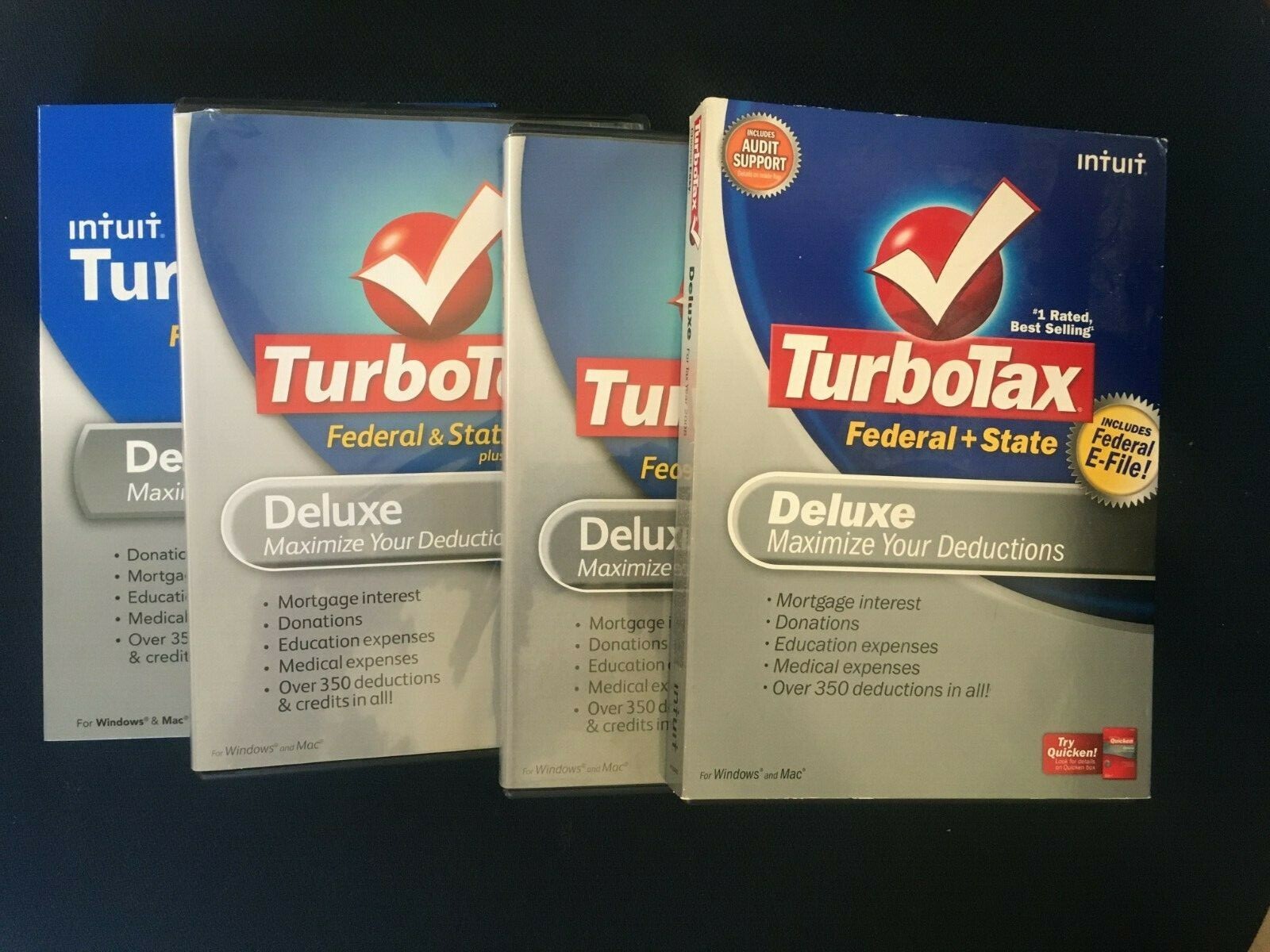 (Lot of 4) Intuit TurboTax Deluxe Federal Returns 2008 2009 2010 2013