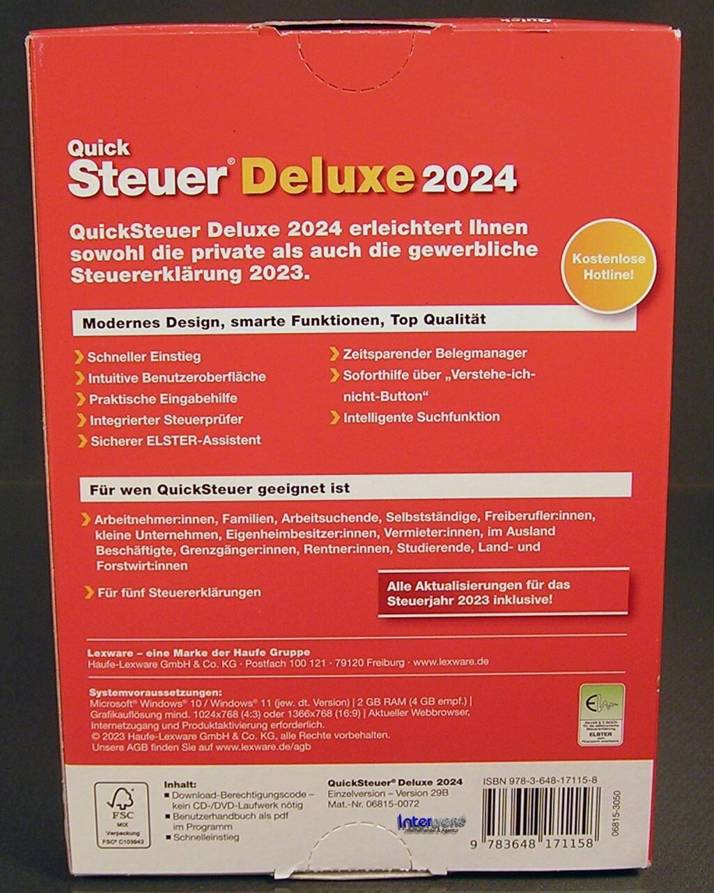 Lexware QuickSteuer Deluxe 2024 Vollversion Box Handbuch Steuerjahr 2023 OVP NEU