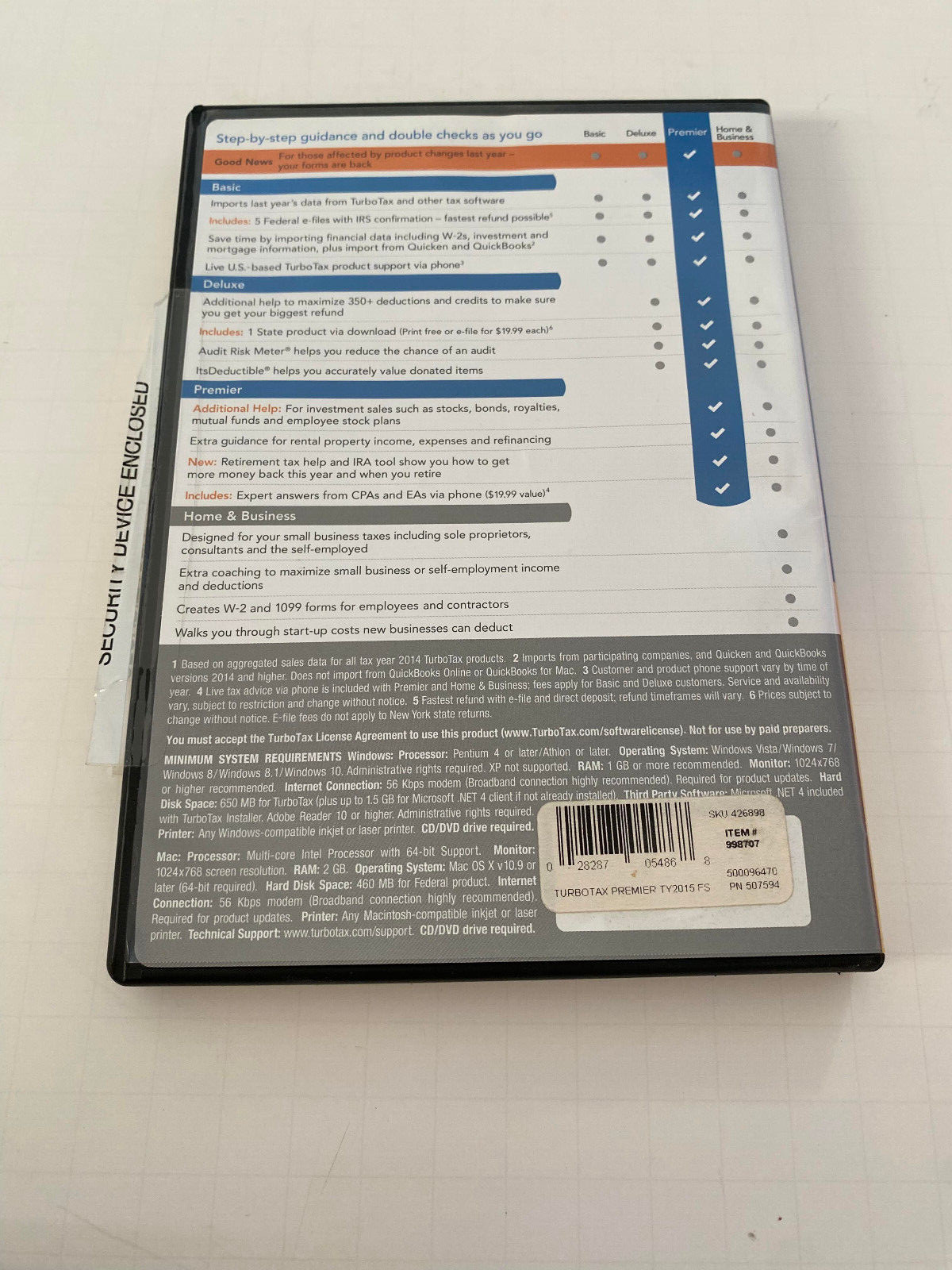 TurboTax Premier 2015 Investments & Rental Property Tax Preparation USED Disc