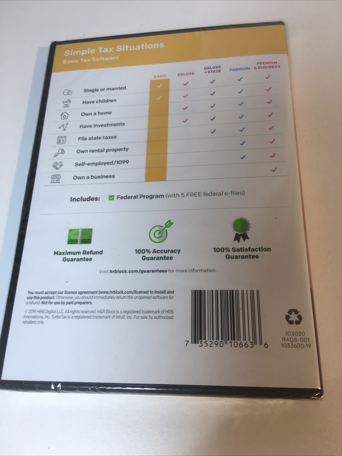 NEW H&R Block Simple Tax Situations – 2019 Federal Software
