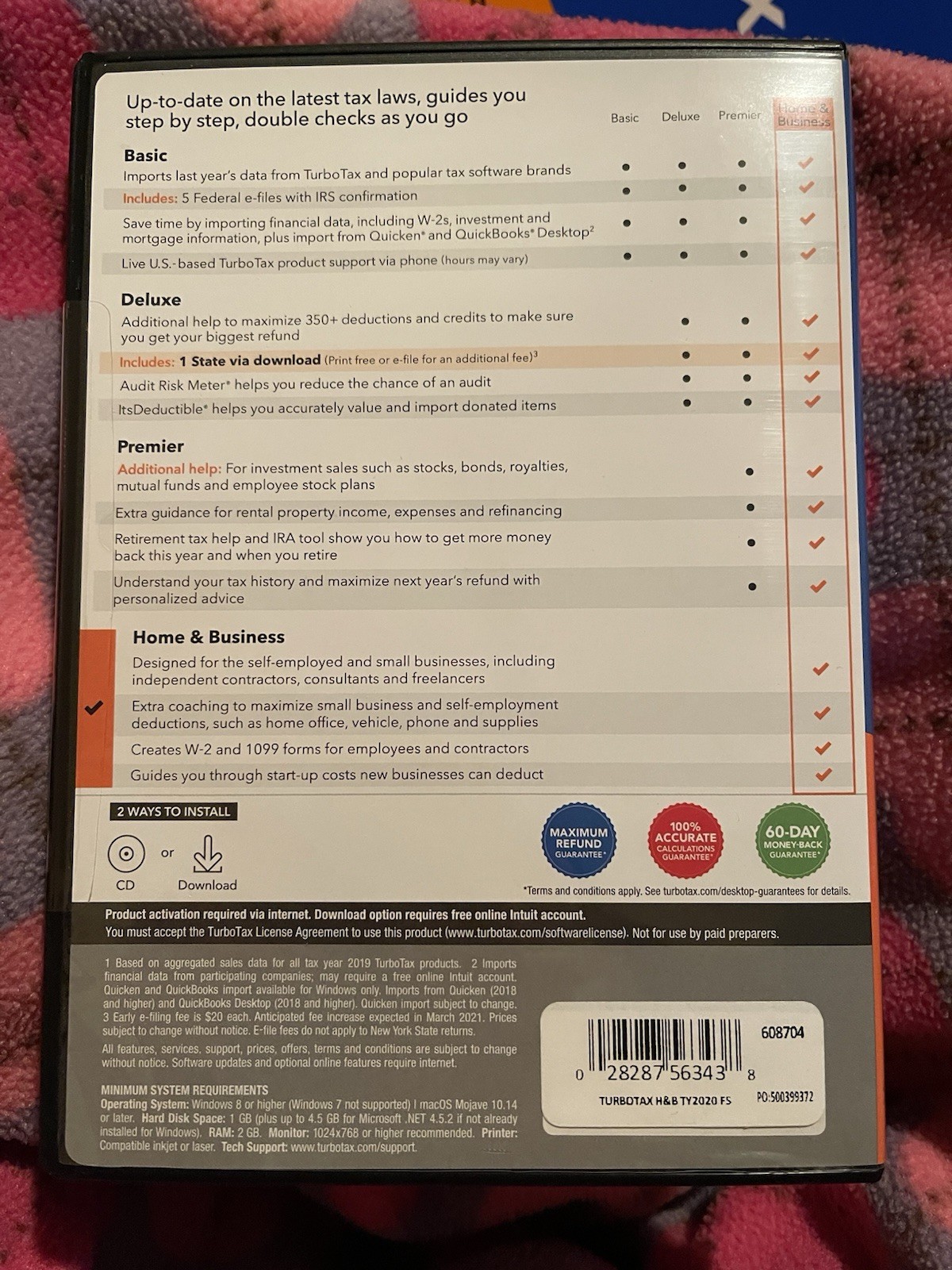 2020 Intuit TurboTax Home & Business Tax Prep CD Windows/Mac