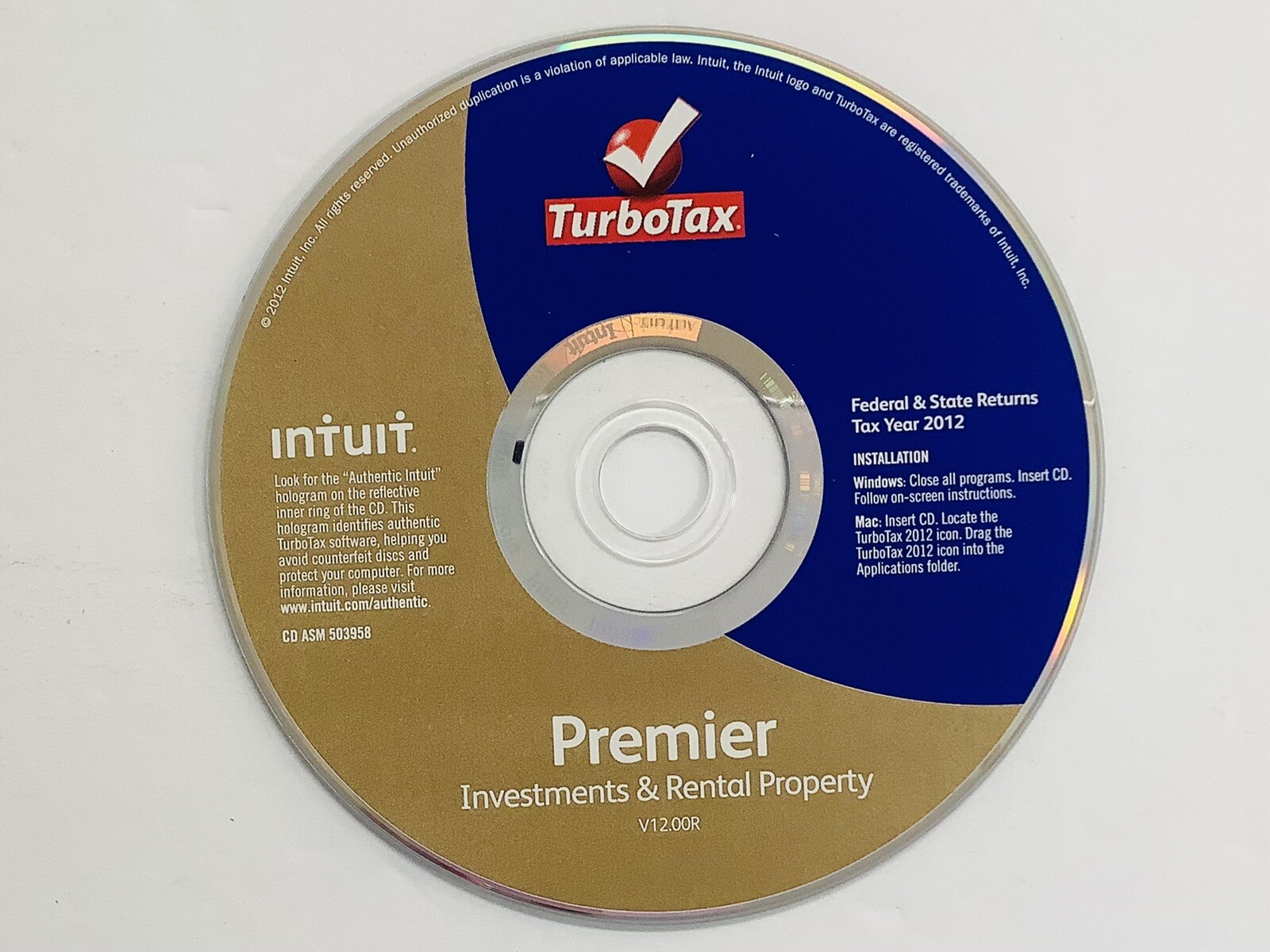 TurboTax Premier 2012: Federal & State, Investments & Rental Property Win/Mac LN