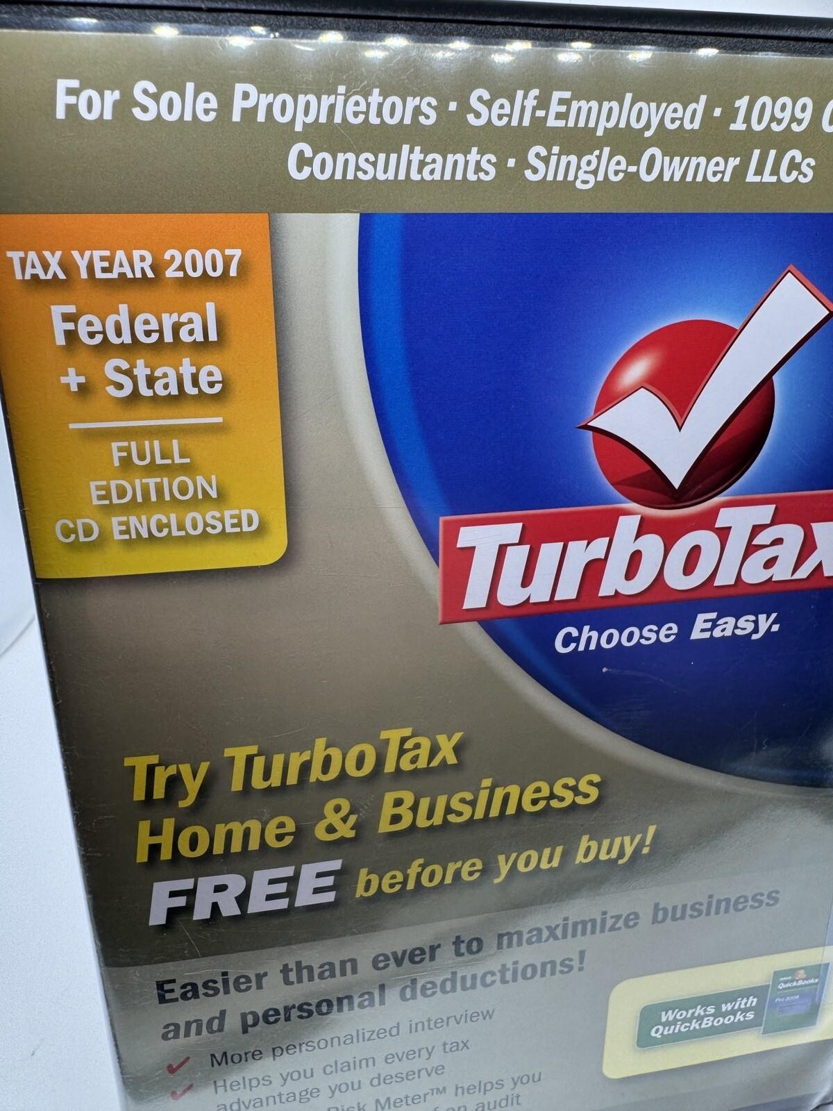 Turbo Tax 2007 Federal + State Full Edition CD Home & Business NEW